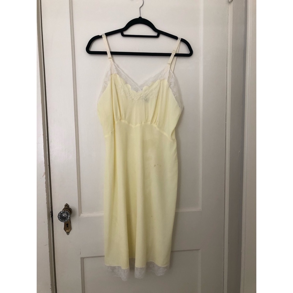 Vintage Slip Dress, Yellow with Lace